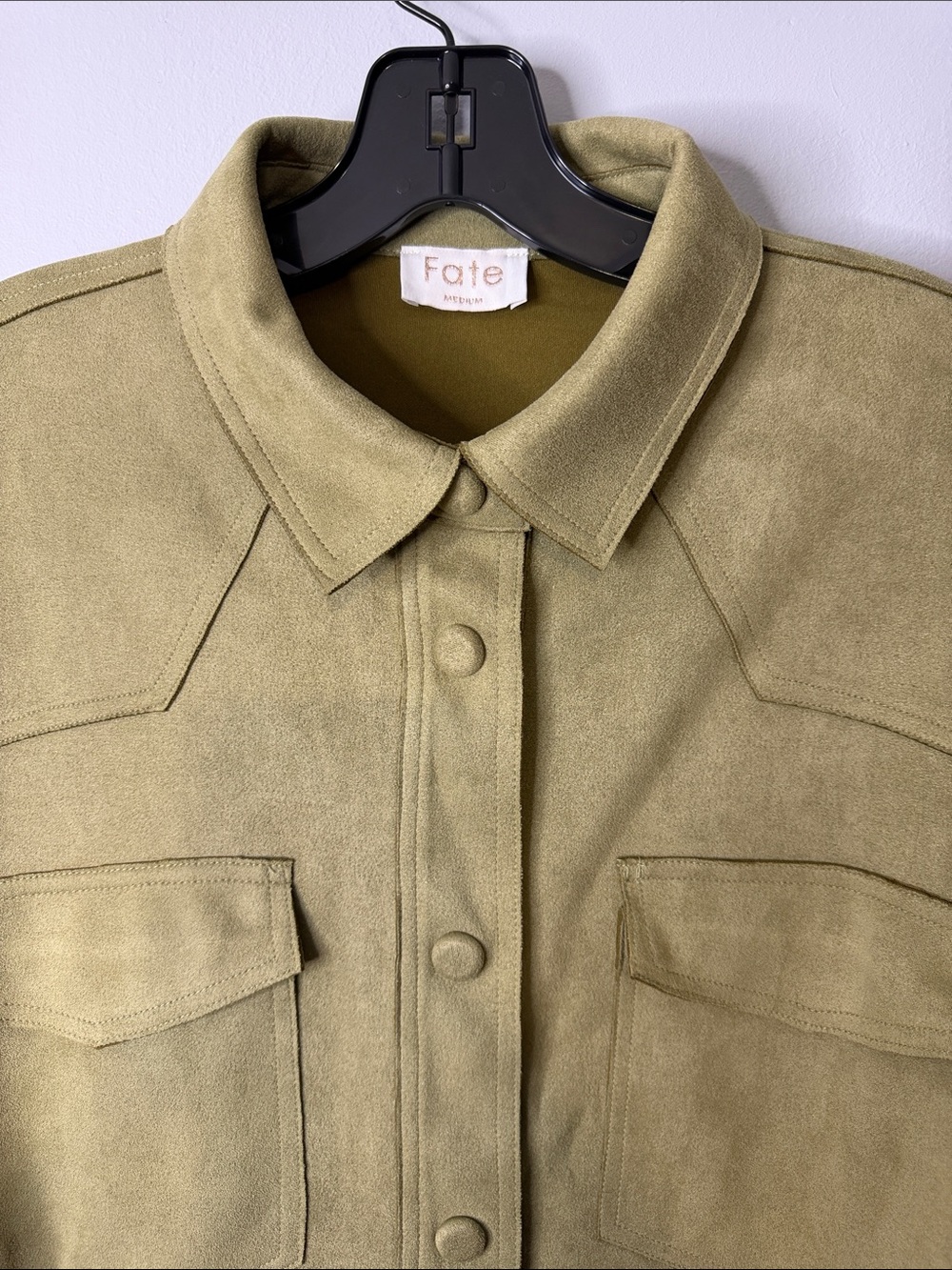 Fate Olive Button-Front Suede Shacket - Picture 2 of 3